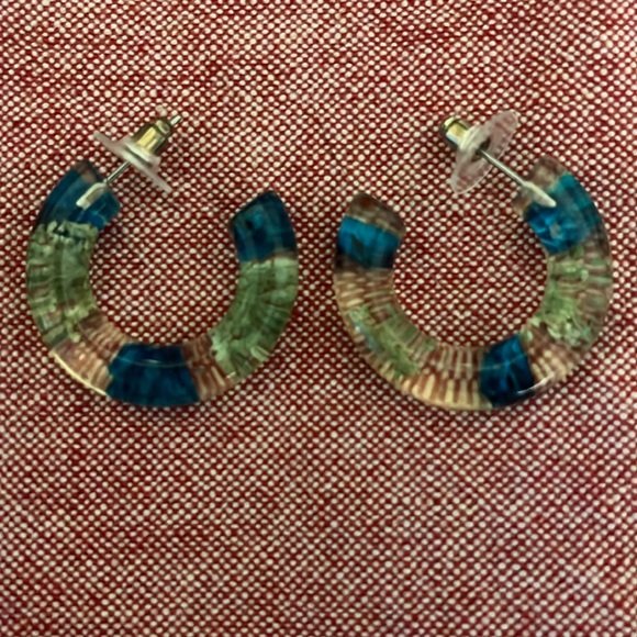 Resin earrings, vintage, from the 1980s, blue and green - Picture 1 of 4